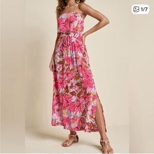 Venus Strapless Pink Floral Maxi Dress